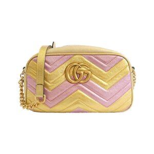 Gucci GG Marmont Chain Bag metallic pink gold chevron quilted leather